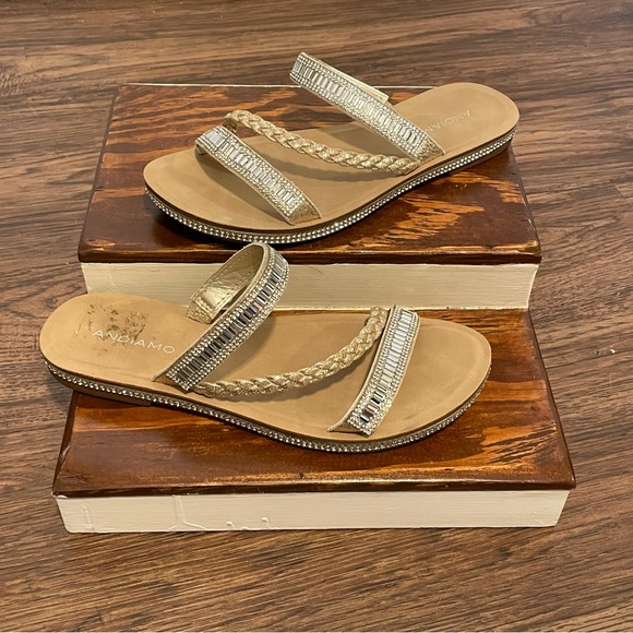 andiamo Shoes - Andiamo Studded Rhinestone Bling Strappy Open Toe Sandals Size 8.5